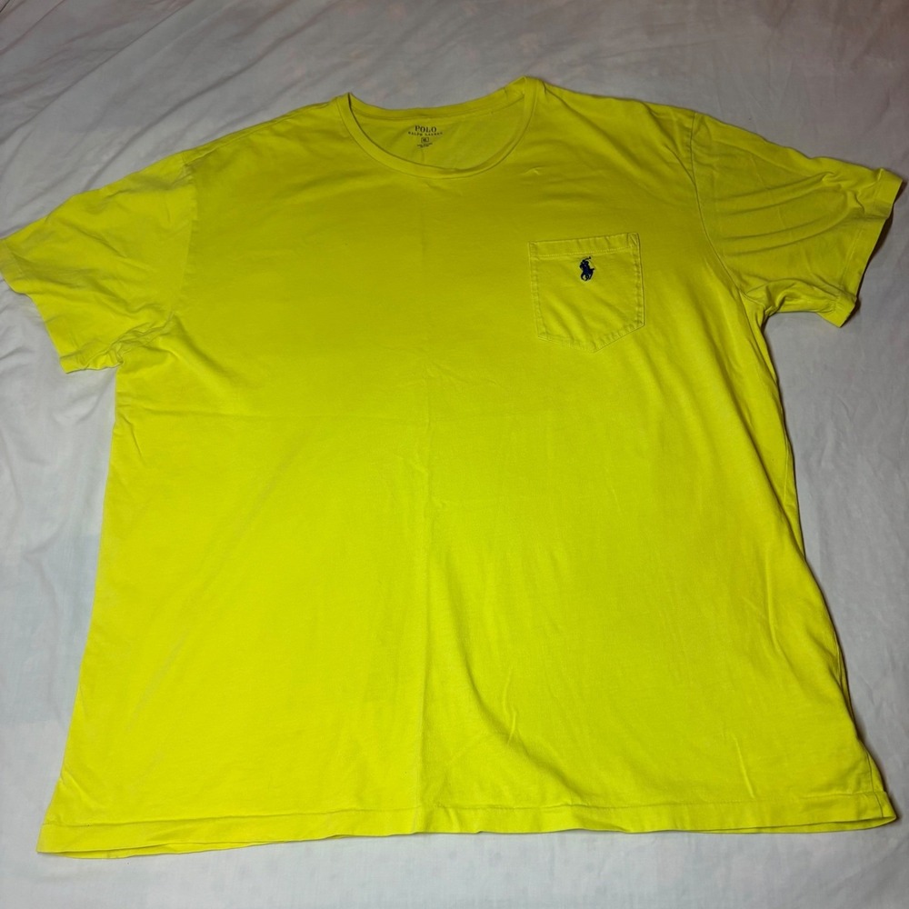 Polo Ralph Lauren XL Yellow Short Sleeve Pocket T-Shirt Navy Pony Logo Cotton - Picture 2 of 7